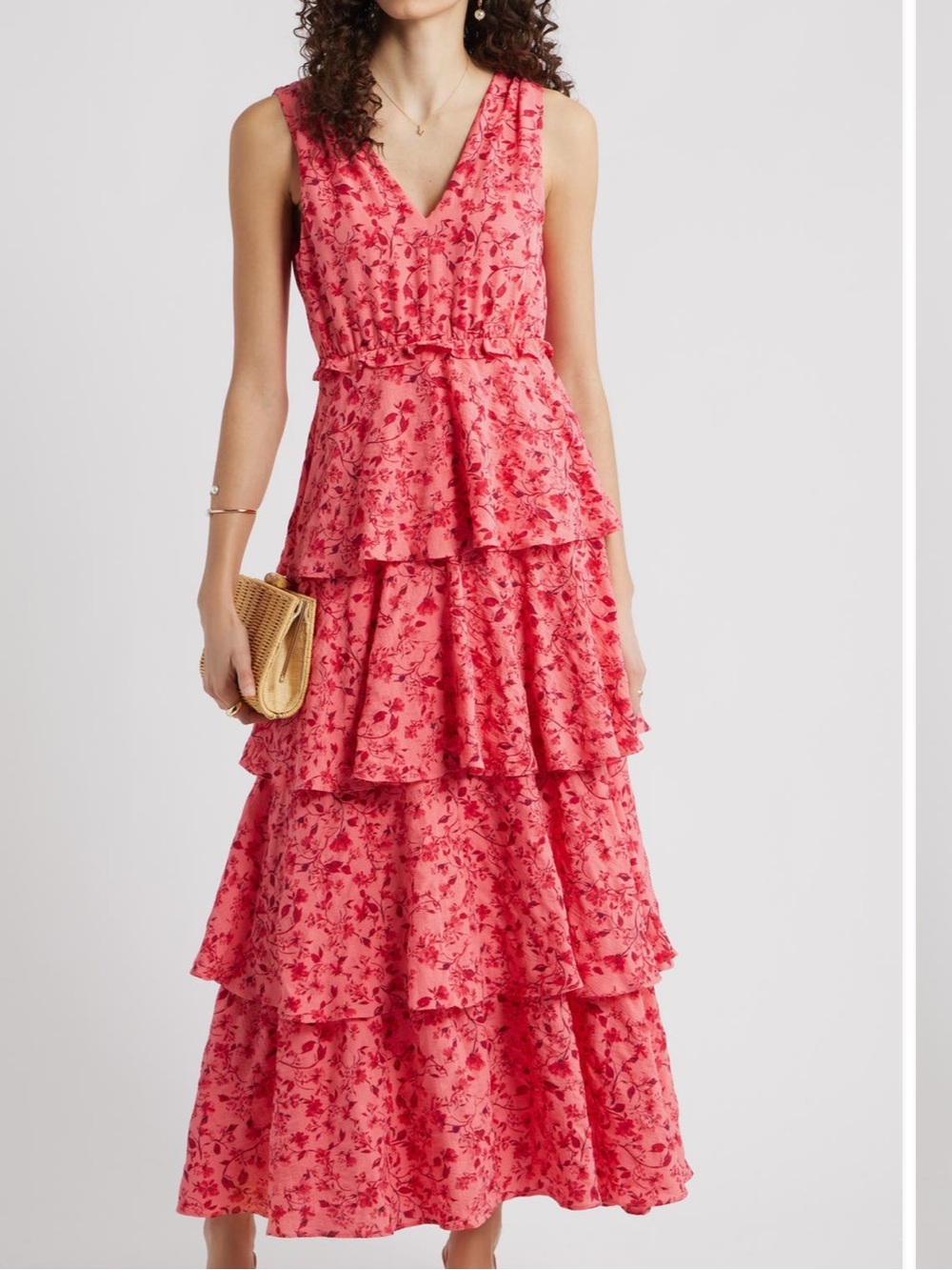 Chelsea28 Coral Pink Floral Tiered Maxi Dress
